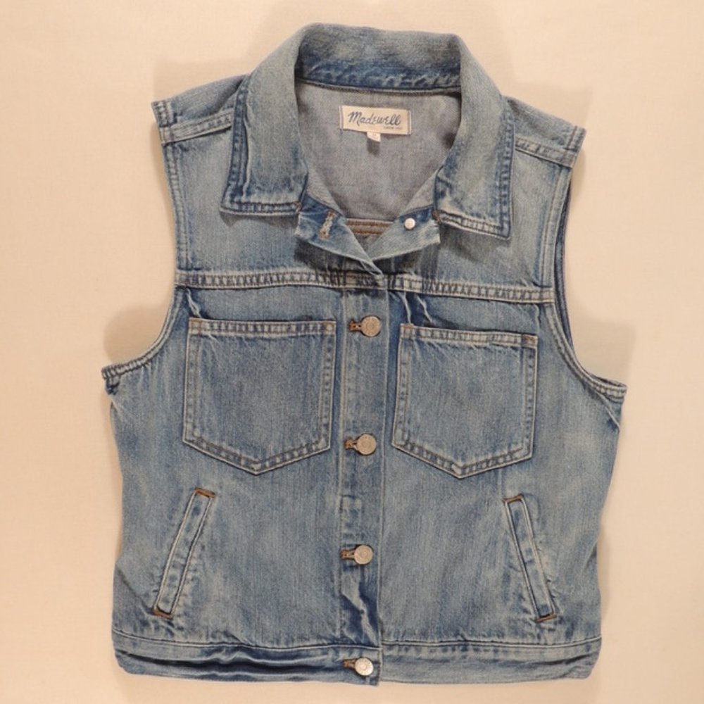 Madewell Faded Blue Denim Vest with Button Front - Picture 3 of 12